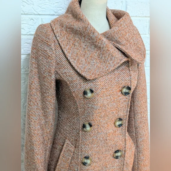 Sabine Double Breasted Wool Pea Coat Tweed Lined XS Winter/Could Jacket Pockets - Picture 10 of 11
